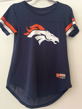 NFL Team Apparel Denver Broncos Womens Jersey Shirt S Navy Blue Graphic Football